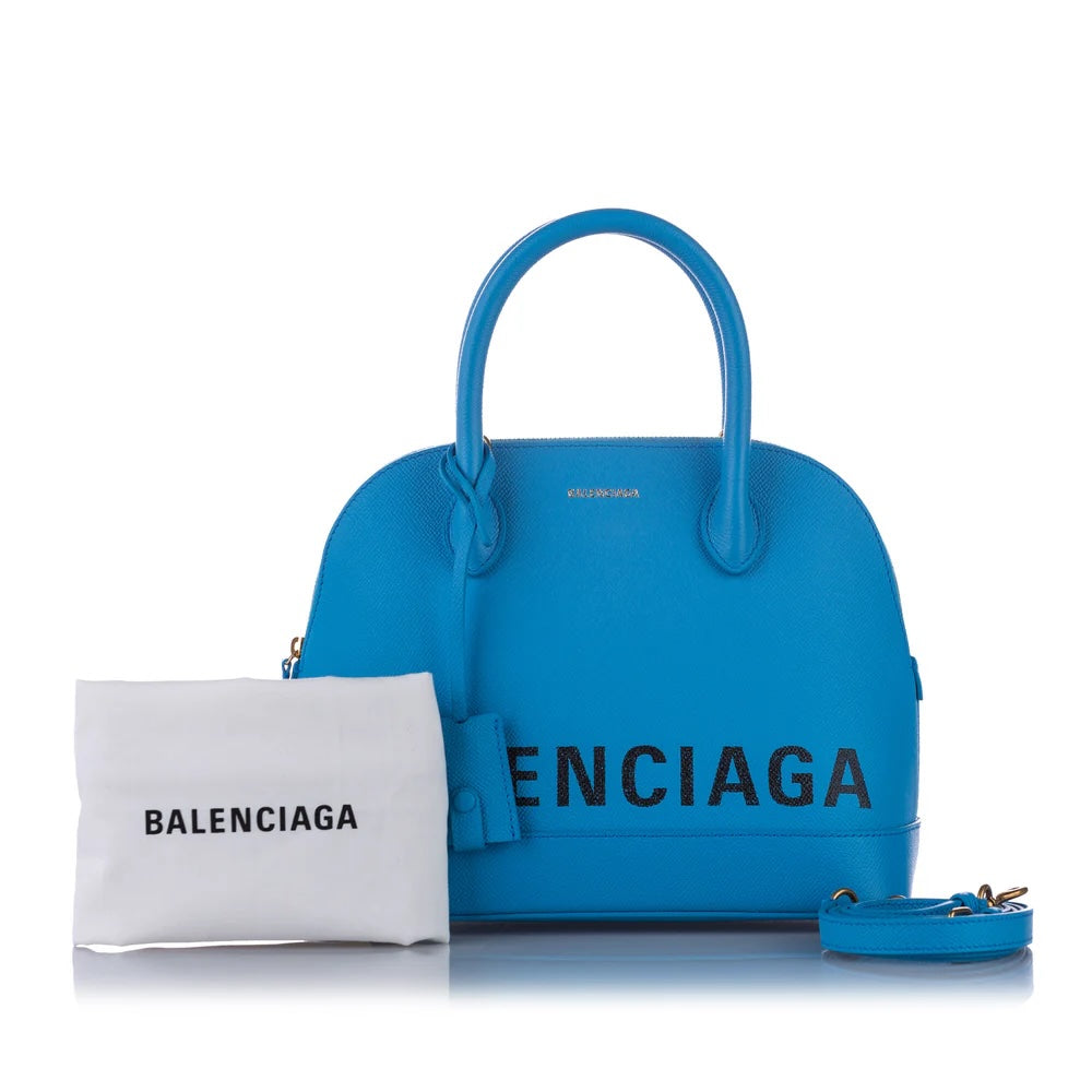 BALENCIAGA SIGNATURE GRAINED CALFSKIN SMALL VILLE LOGO TOP-HANDLE