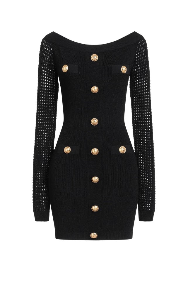 BALMAIN OFF THE SHOULDER MESH KNIT DRESS Caroline's Fashion Luxuries BALMAIN OFF THE SHOULDER MESH KNIT DRESS Caroline's Fashion Luxuries