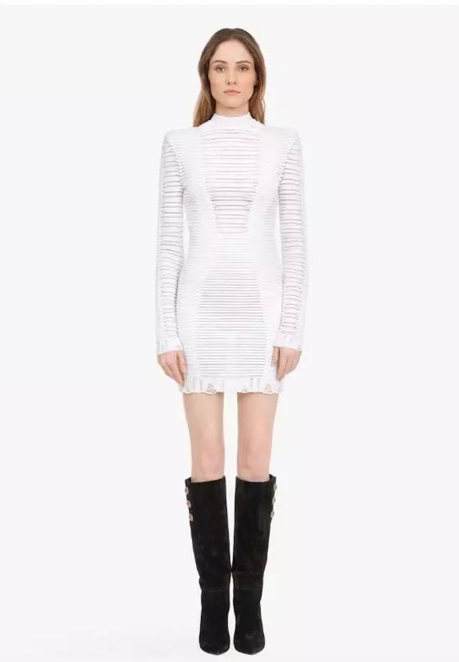 BALMAIN PARIS SHEER KNIT MINI DRESS – Caroline's Fashion Luxuries