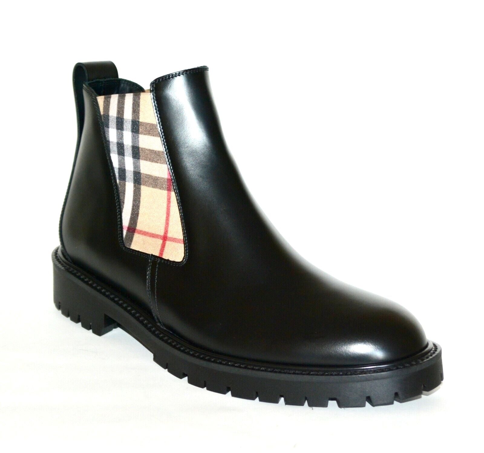 Burberry - Leather Check Boots, Men, Black