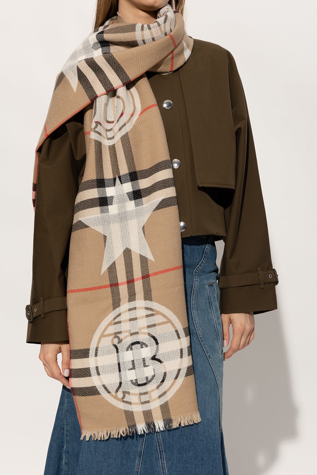 Burberry Oversized TB Monogram Cashmere-Blend Scarf