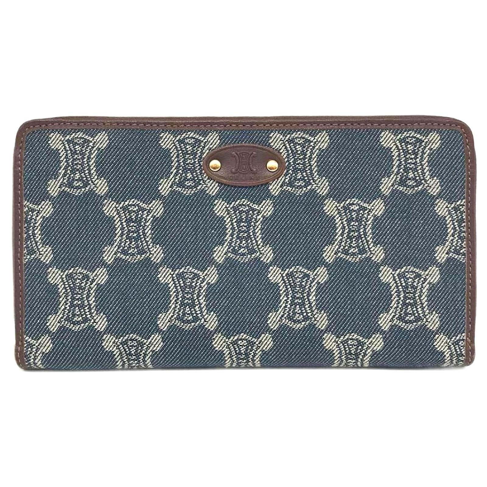 CÉLINE VINTAGE MACADAM ROUND ZIP LONG WALLET – DENIM INDIGO