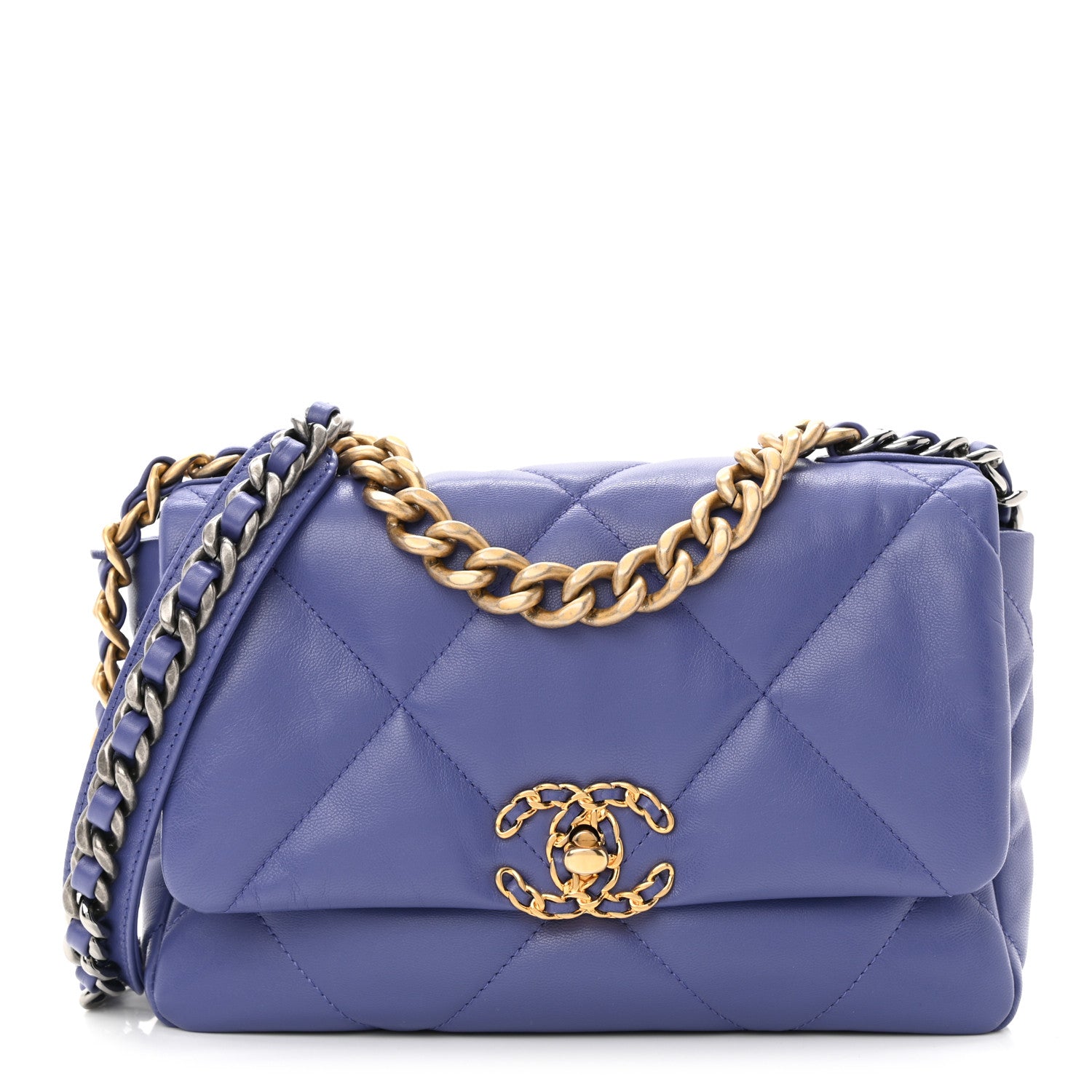 Shiny Goatskin Quilted Large Chanel 19 Flap Black