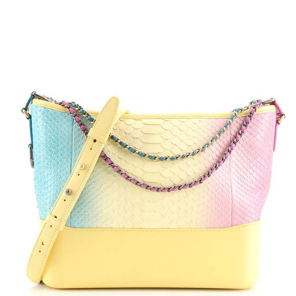 CHANEL yellow pink blue 2019 CRUISE PYTHON GABRIELLE SMALL HOBO