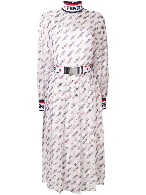 FENDI X FILA MANIA LOGO PRINT SILK BLEND DRESS