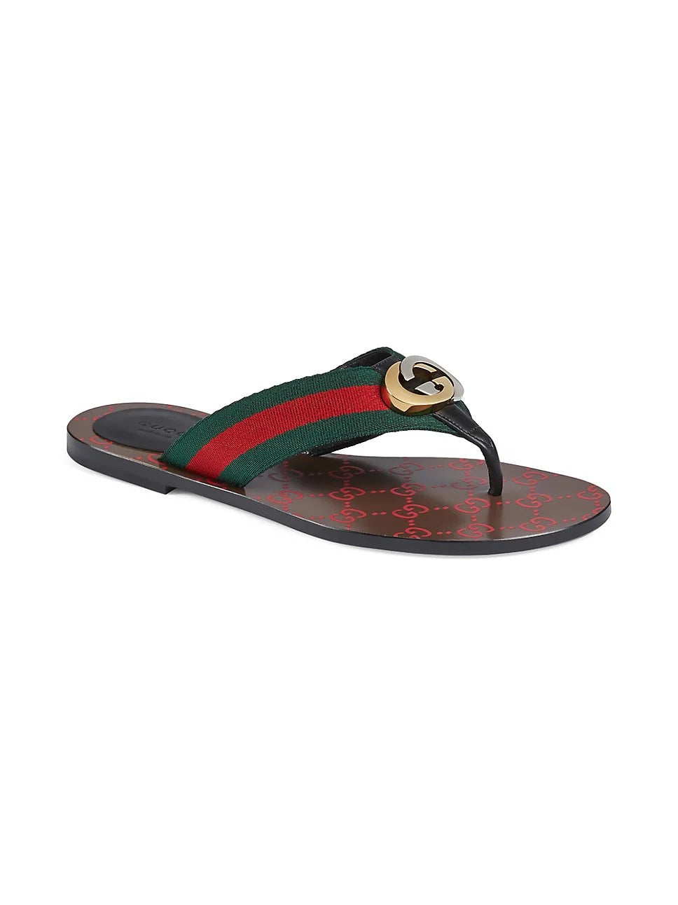 GG Black Leather Thong Sandals with Green and Red Web Riviera GG leather thong sandals in black - Gucci | Mytheresa main image 2