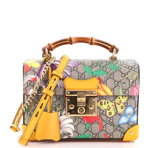 GUCCI GG SUPREME MONOGRAM FLORA BAMBOO PADLOCK BAG – Caroline's
