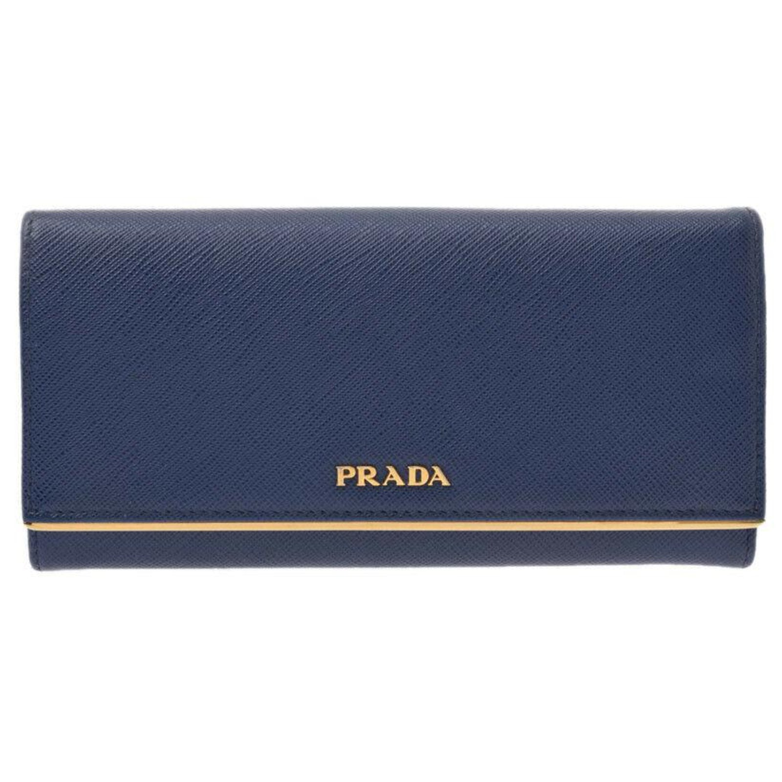 Prada Black Saffiano Lux Leather Metal Flap Wallet On Chain Prada