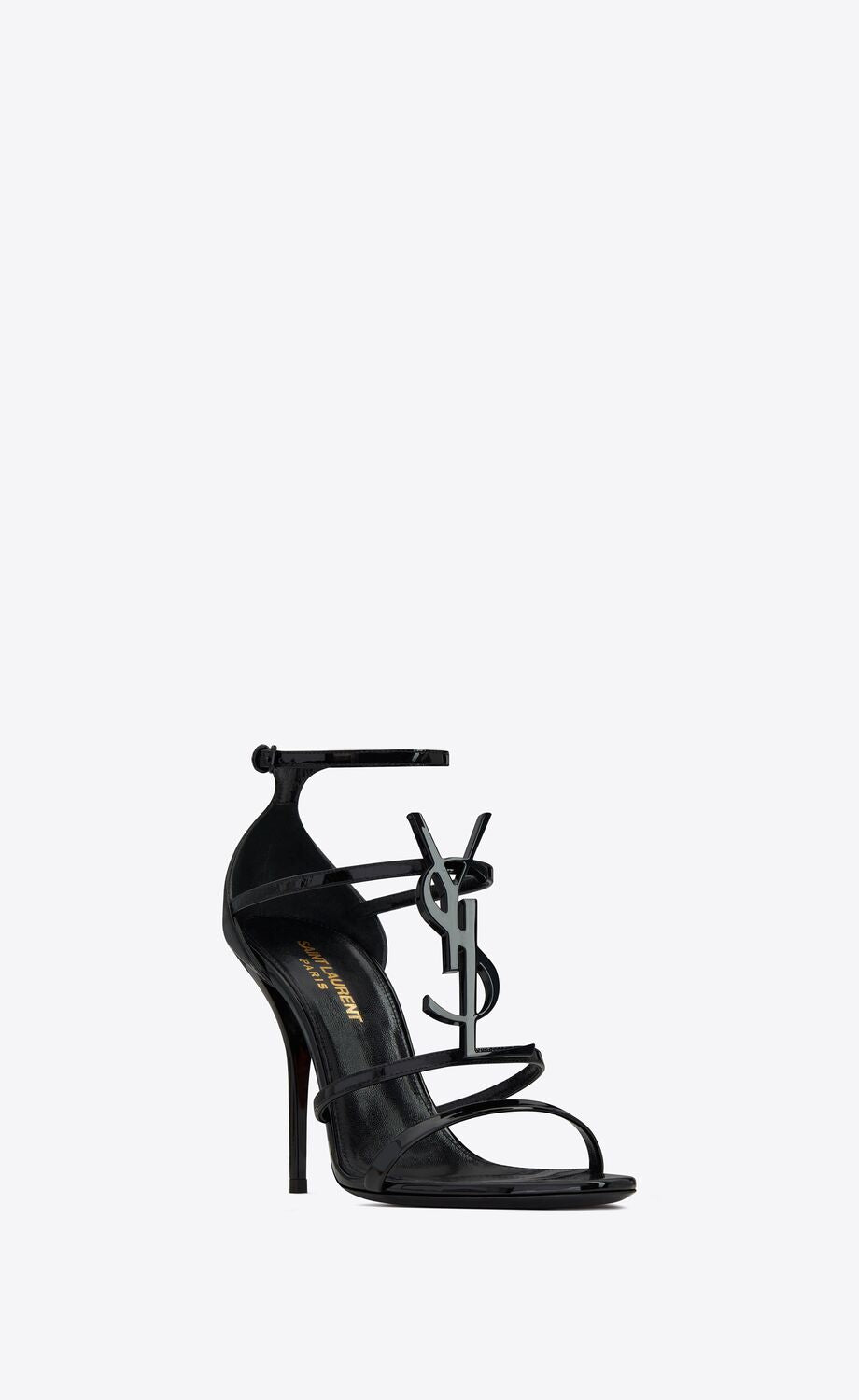 YSL CASSANDRA LOGO EMBELLISHED PATENT LEATHER SANDALS – Caroline's