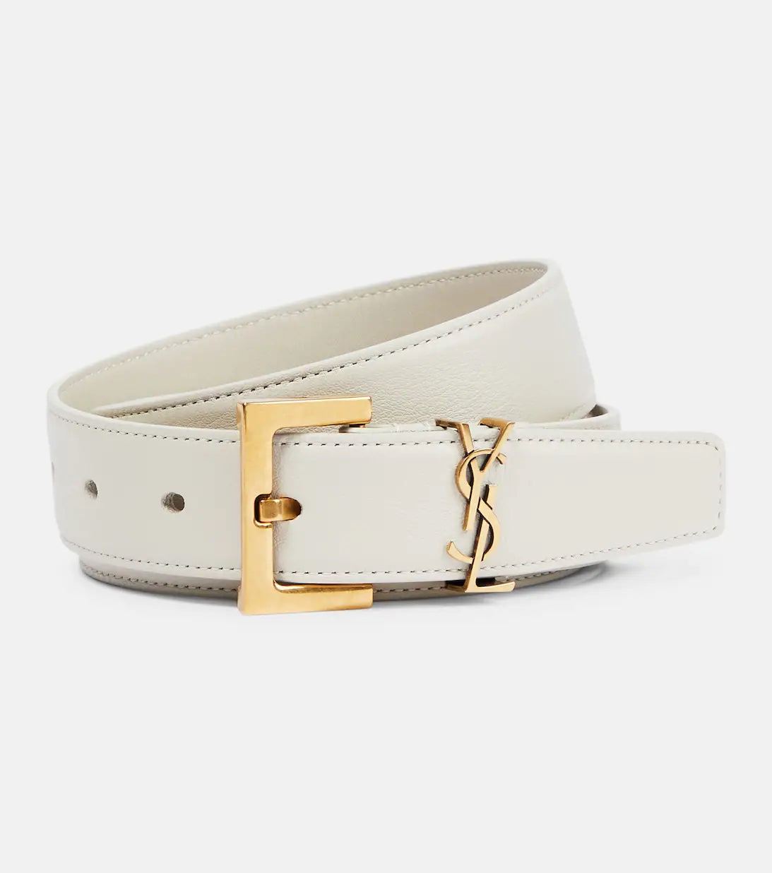 New Cassandre Logo Leather Belt in Black - Saint Laurent