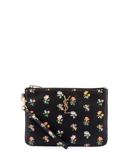 YVES SAINT LAURENT MONOGRAM PRAIRIE FLOWER WRISTLET CLUTCH