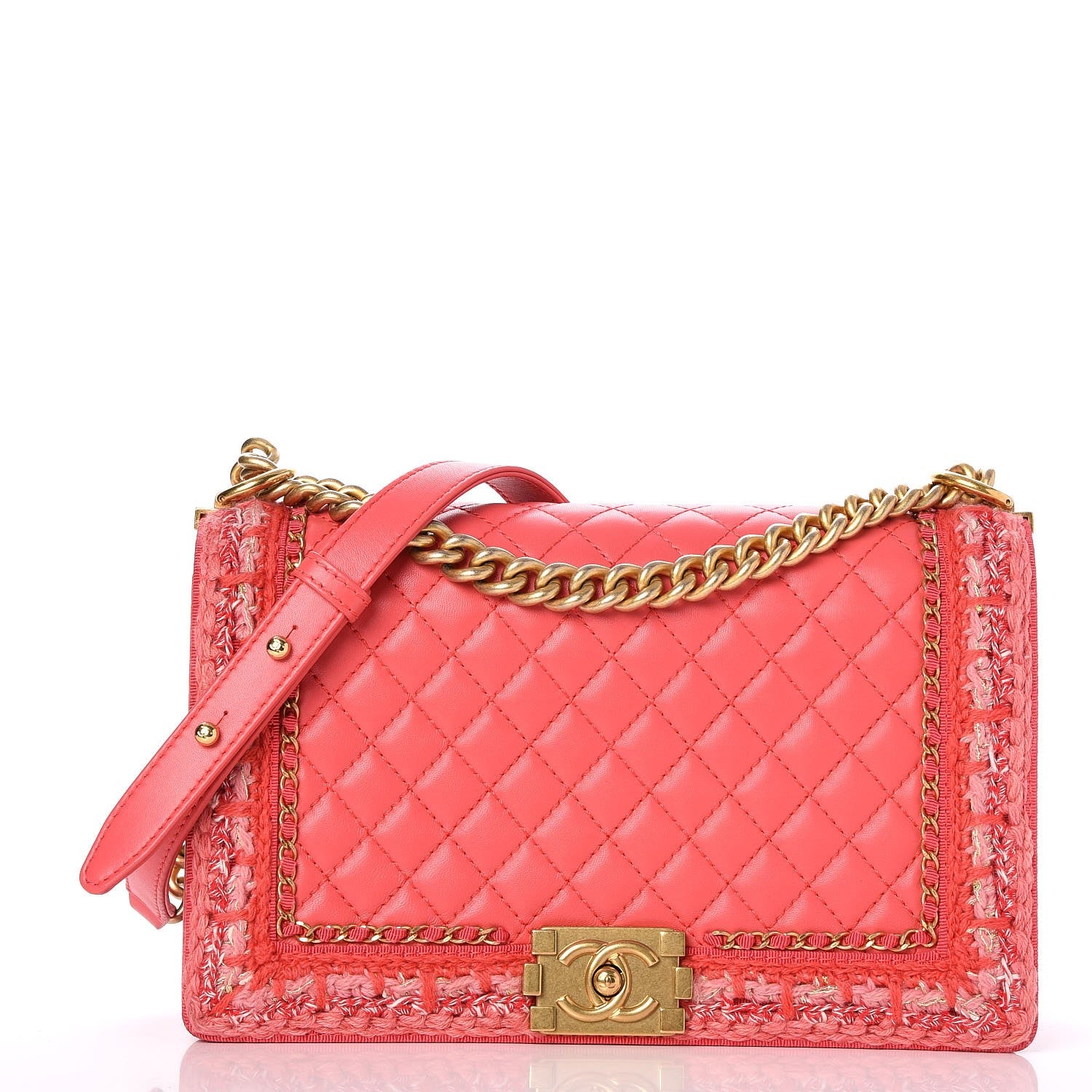 CHANEL Boy Chevron Quilted Leather Small Flap Shoulder Bag Coral pink