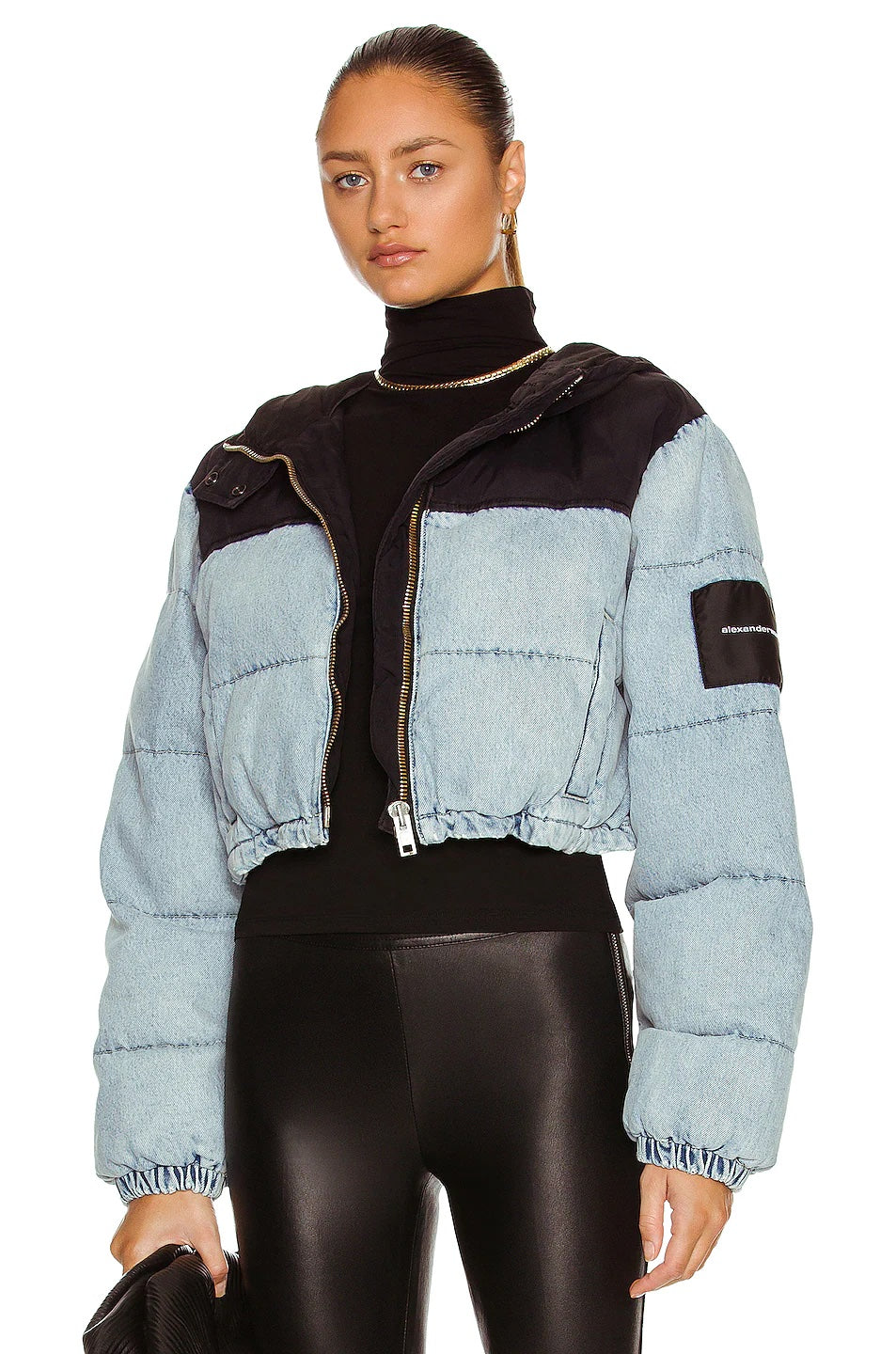 ALEXANDER WANG Oversized hooded padded bleached denim jacket