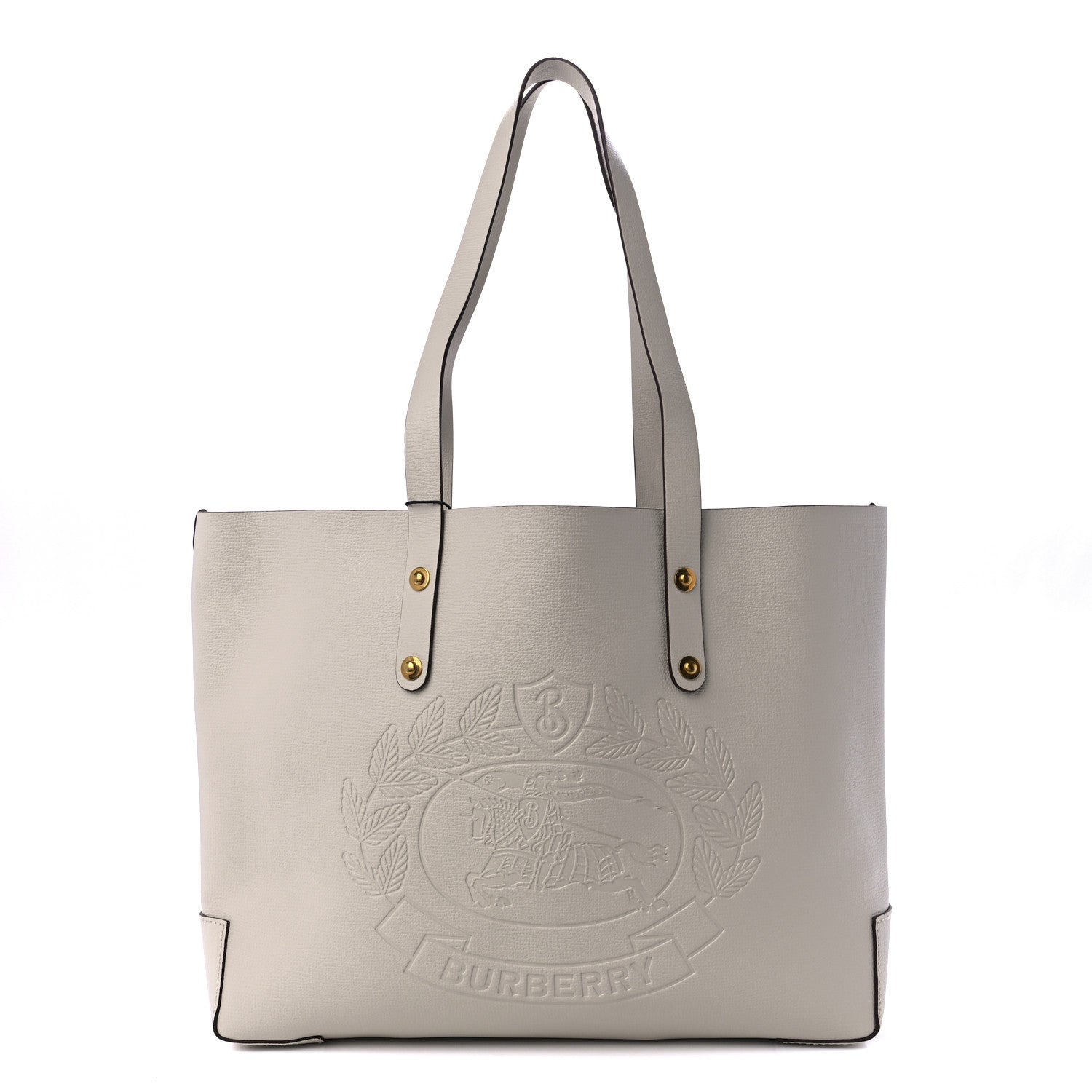 BURBERRY CALFSKIN CREST EMBOSSED SMALL TOTE BAG