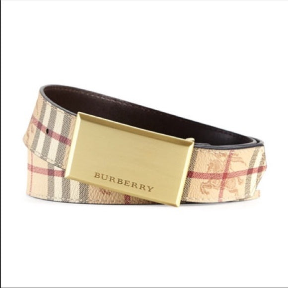 Burberry Haymarket Check Logo Plaque Belt