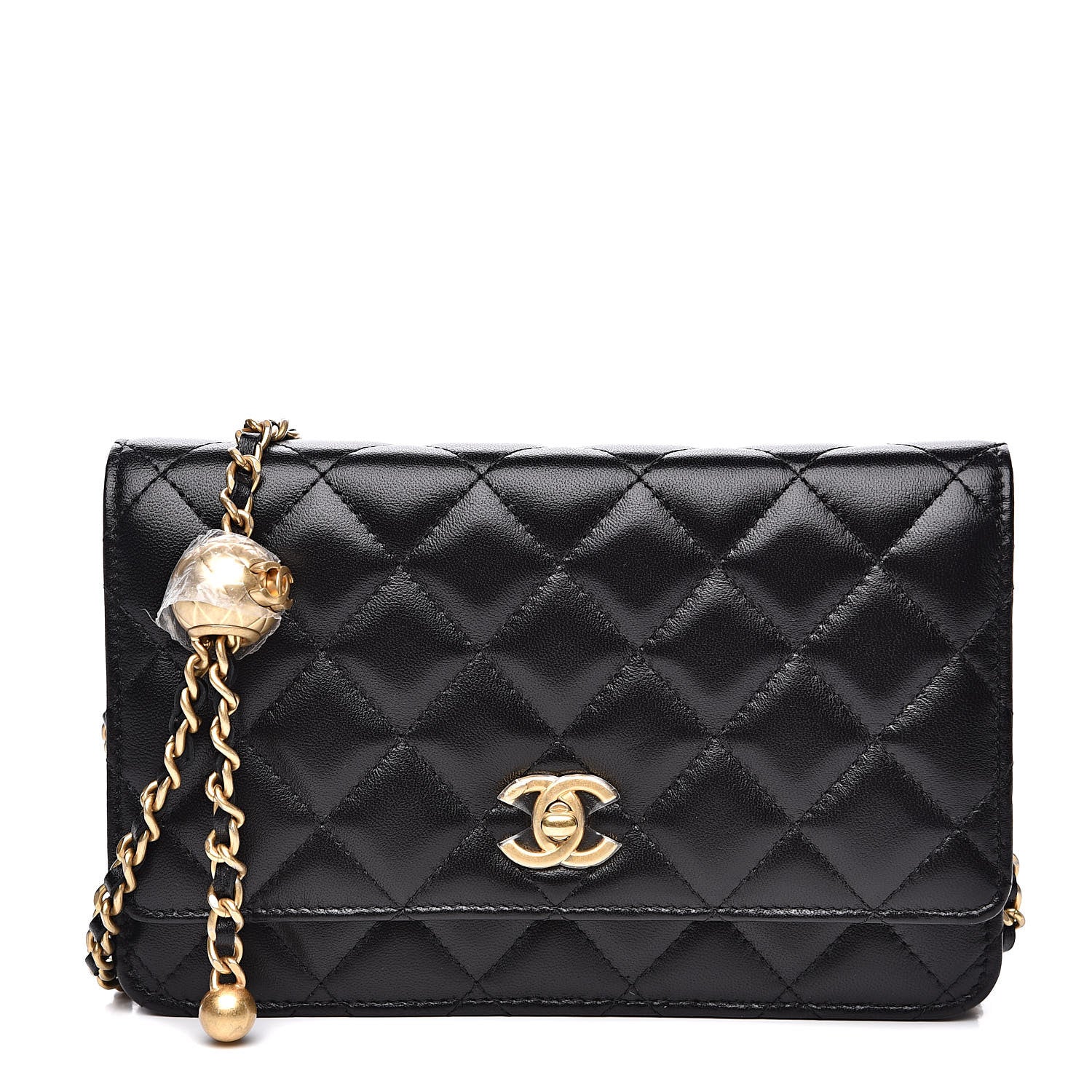 Chanel Quilted Pearl Crush Wallet on Chain WOC White Lambskin Aged