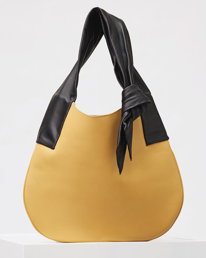 C LINE RIBBON HANDLE LEATHER SHOULDER BAG