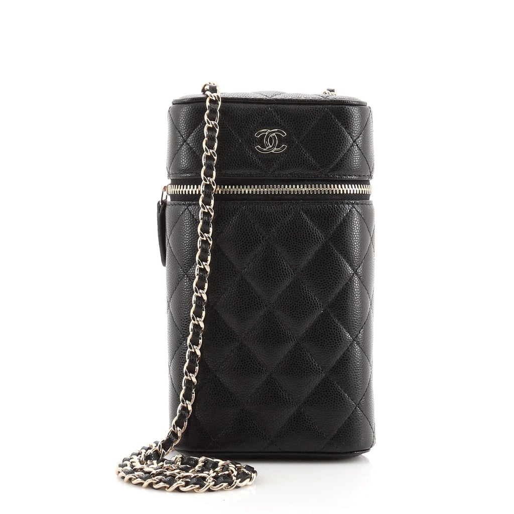 Chanel 2022 Vanity Phone Holder with Chain Black Caviar Leather