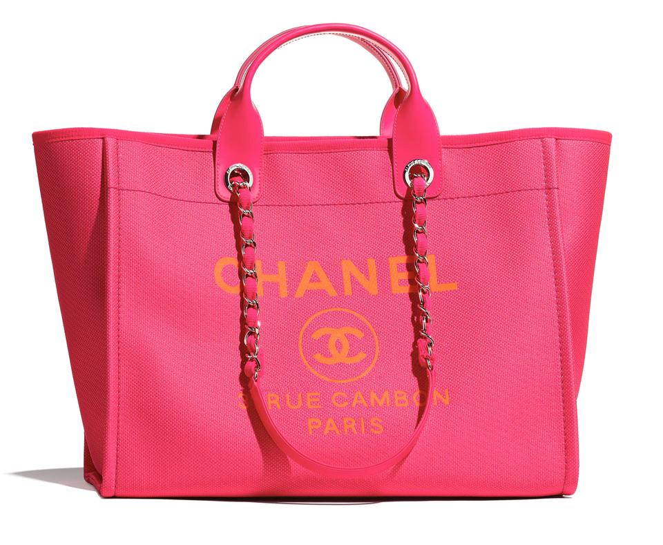 Chanel Fluo Pink Quilted Fabric Large CC Tote Bag