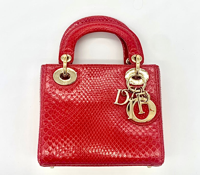 CHRISTIAN DIOR LADY DIOR MINI RED PYTHON BAG – Caroline's Fashion Luxuries