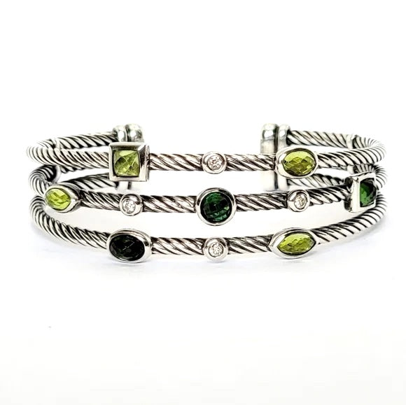 DAVID YURMAN THREE ROW CONFETTI PERIDOT TOURMALINE DIAMOND BRACELET