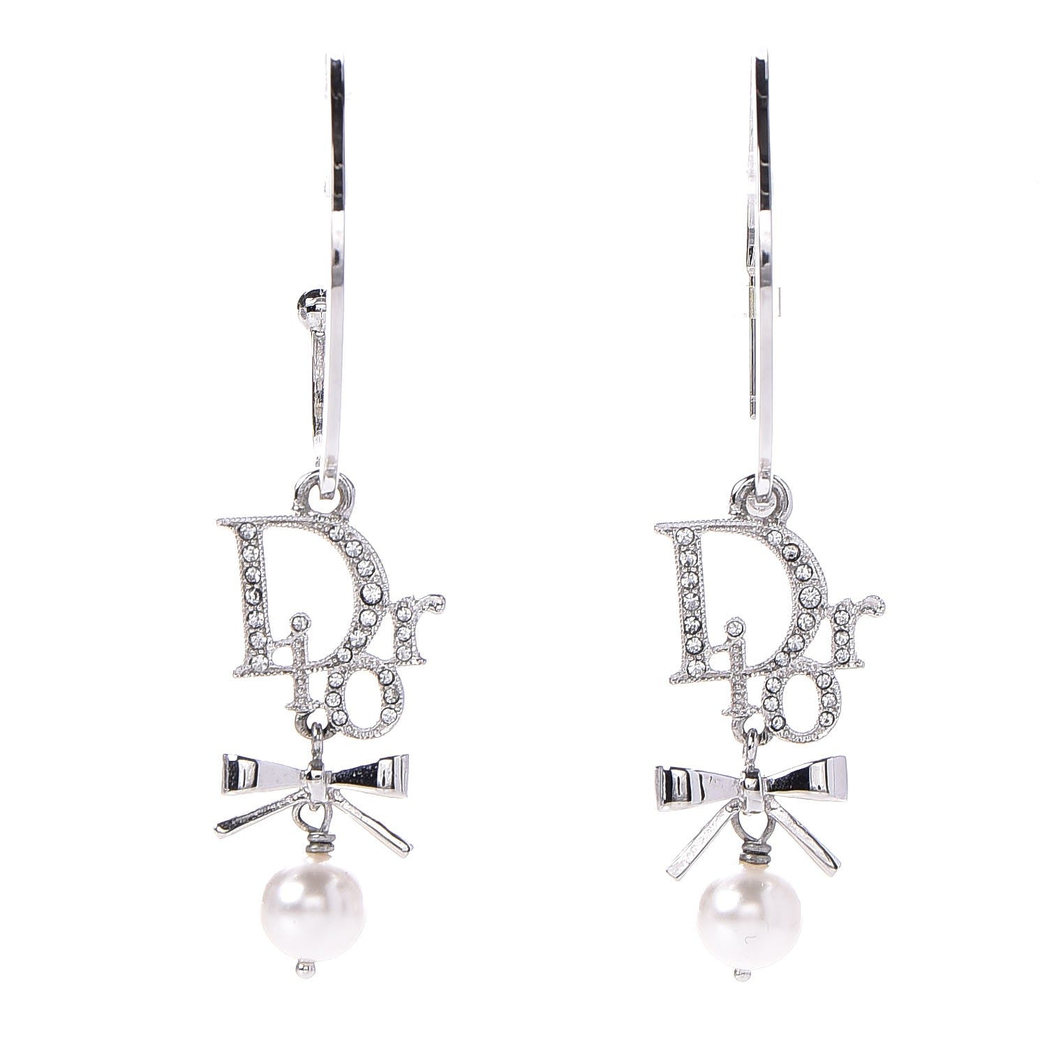 Christian Dior Crystal Pearl Logo Earrings Silver – Caroline