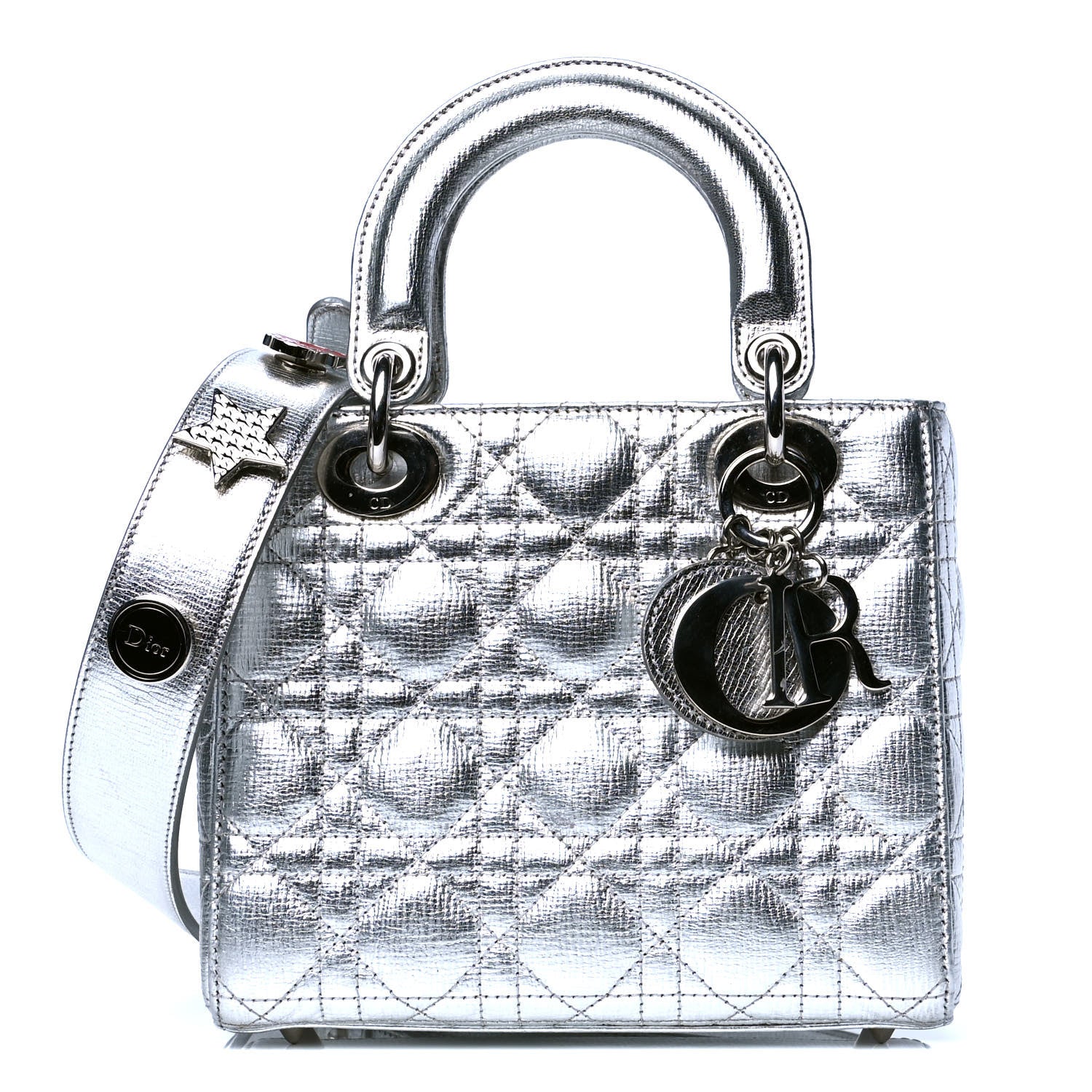 CHRISTIAN DIOR Metallic Grained Calfskin Cannage Small My Lady Dior Silver  1115863