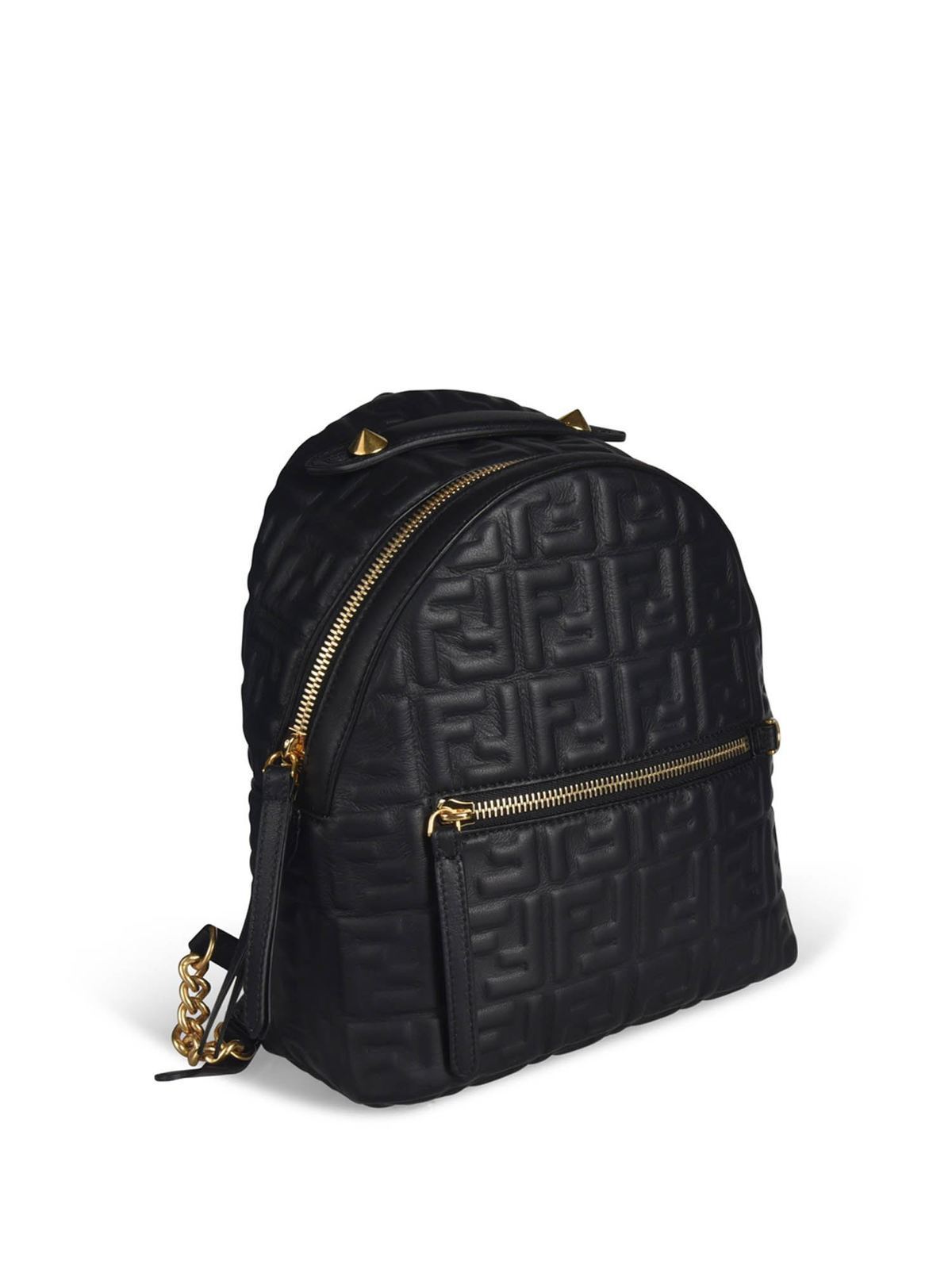 Fendi Mini Ff Leather Backpack in Black