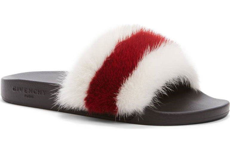 Givenchy Striped Mink Fur Slide Sandal Caroline s Fashion Luxuries