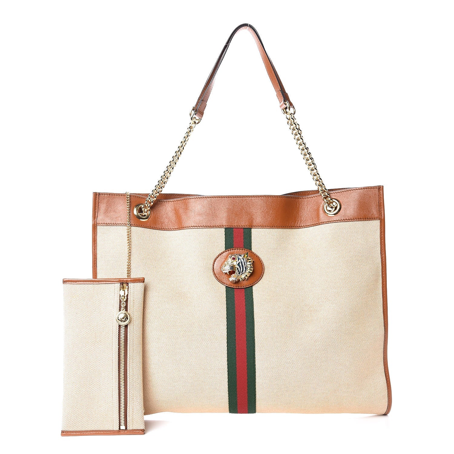 GUCCI LARGE RAJHA WEB TIGER CANVAS LEATHER TOTE BAG GUCCI LARGE RAJHA WEB TIGER CANVAS LEATHER TOTE BAG