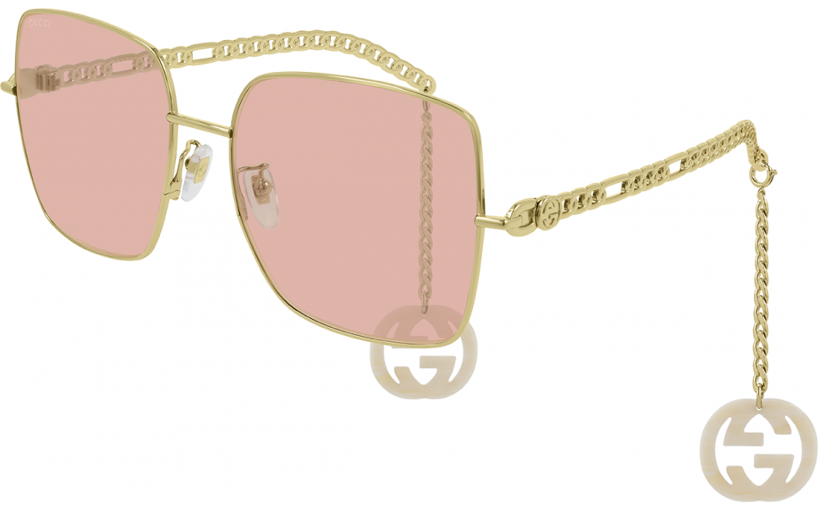 Gucci Charm Chain Sunglasses Square Pink Lens Gold – Caroline's