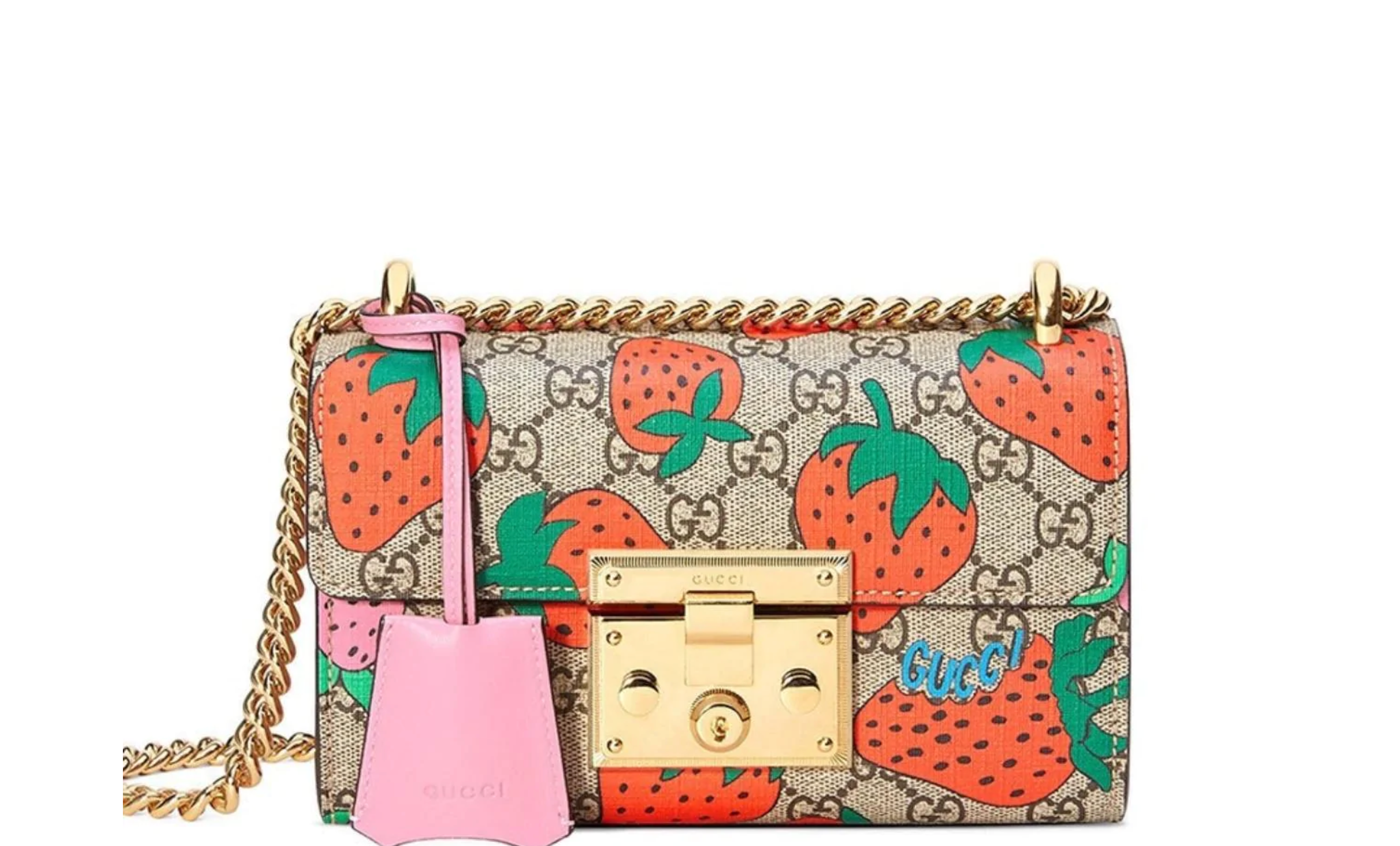 Gucci Padlock Shoulder Bag GG Supreme Strawberry Print Beige/Ebony/Metallic  Cherry in Canvas with Gold-tone - US