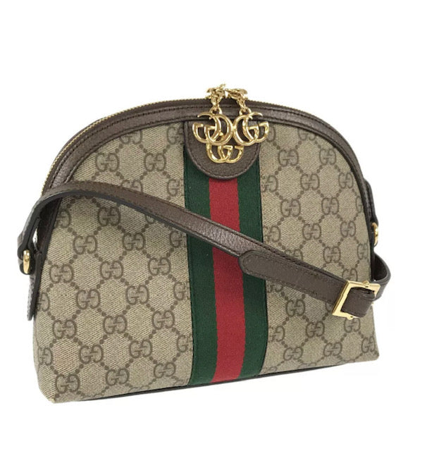 Gucci monogram Ophidia web stripe crossbody bag Chestnut Leather