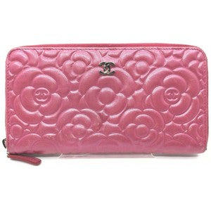 Chanel Zippy Embossed Leather Camellia Wallet