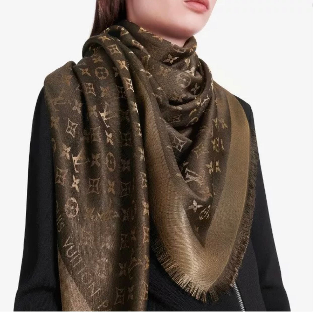 Louis Vuitton Brown Silk / Wool Scarf