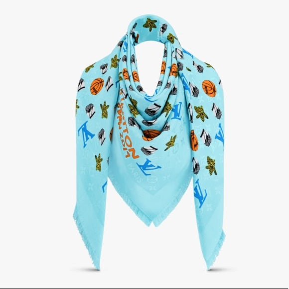 blue monogram shawl