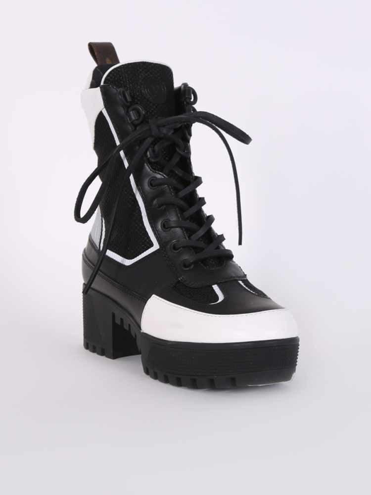 Louis Vuitton Black/White Leather and Mesh Laureate Platform Desert Boots  Size 40 Louis Vuitton