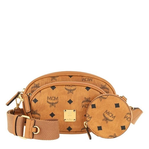 MCM Essential Multifunction Crossbody Small Visetos Cognac in Coated Canvas  with Gold-tone - US