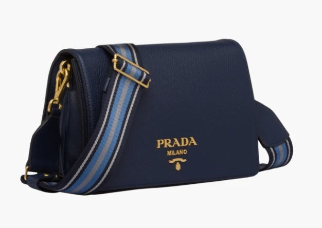 Prada Vitello Phenix Black Leather Flap Crossbody Bag, Handbags, Clothing  & Accessories