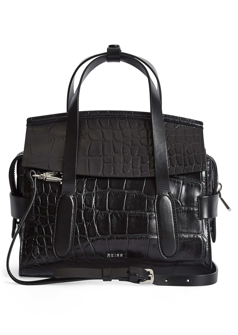 REISS SOPHIE CROC EMBOSSED LEATHER BAG