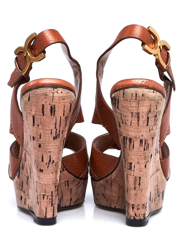 CHLOÉ RENNA CORK WEDGE LEATHER ESPADRILLE SANDALS