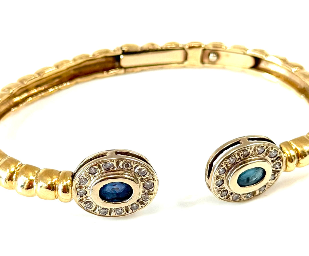 14K YELLOW GOLD SAPPHIRE &amp; DIAMOND OPEN CUFF BRACELET