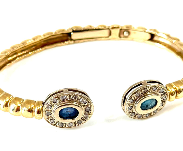14K YELLOW GOLD SAPPHIRE &amp; DIAMOND OPEN CUFF BRACELET