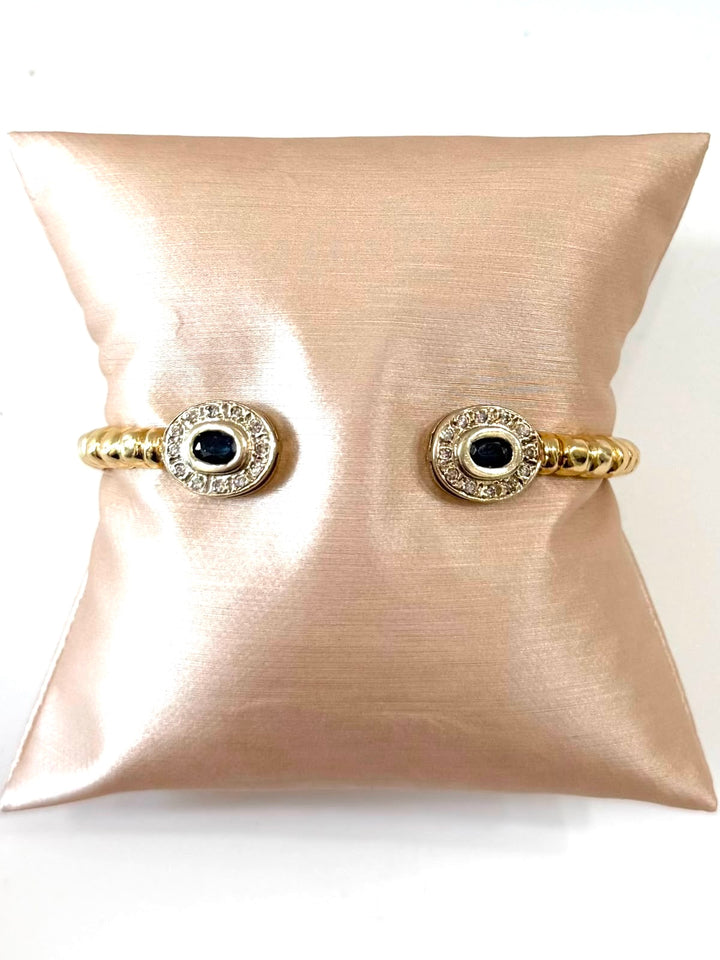 14K YELLOW GOLD SAPPHIRE &amp; DIAMOND OPEN CUFF BRACELET