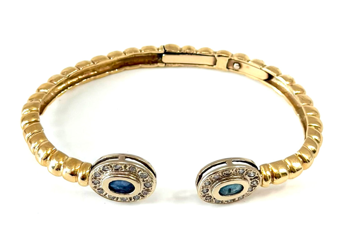 14K YELLOW GOLD SAPPHIRE &amp; DIAMOND OPEN CUFF BRACELET