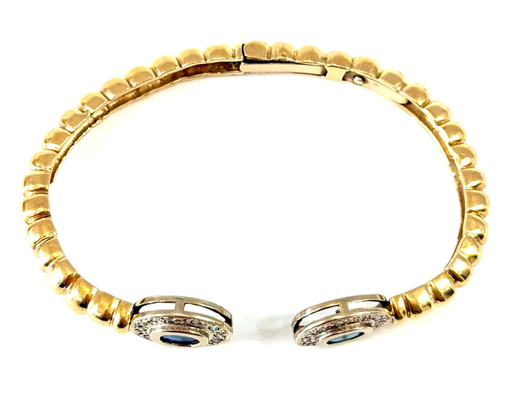 14K YELLOW GOLD SAPPHIRE &amp; DIAMOND OPEN CUFF BRACELET