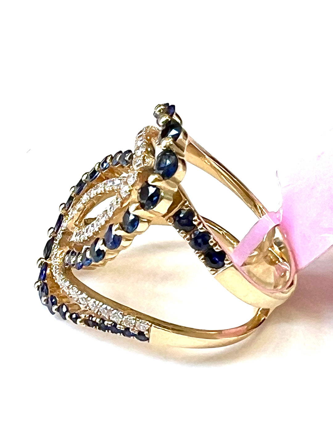 14K GOLD BLUE SAPPHIRE &amp; DIAMONDS SWIRL COCKTAIL RING