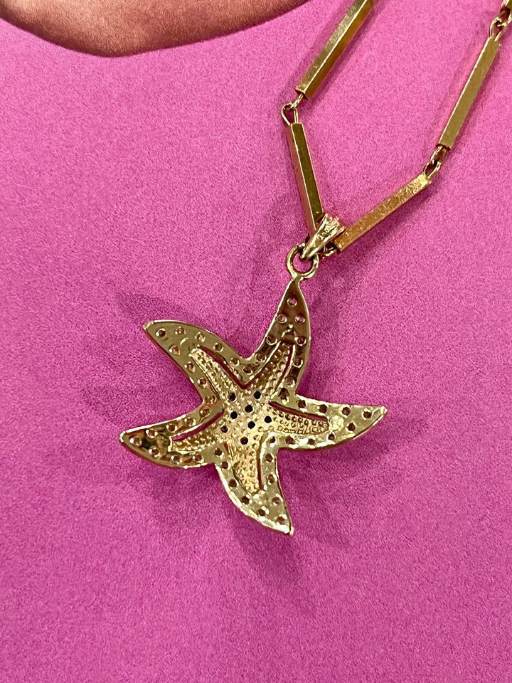 14K GOLD DIAMONDS STARFISH PENDANT