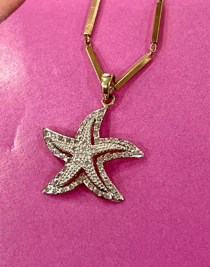 14K GOLD DIAMONDS STARFISH PENDANT