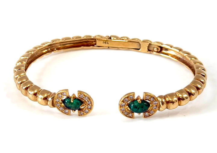 14K YELLOW GOLD EMERALD &amp; DIAMOND CUFF BRACELET